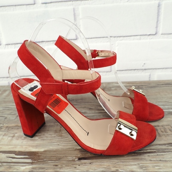 FURLA sz 39.5 METROPOLIS SANDAL ANKLE STRAP PEPERONCINO red suede strappy - Picture 5 of 11